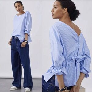 Anthropologie Blue and White Striped Blouse